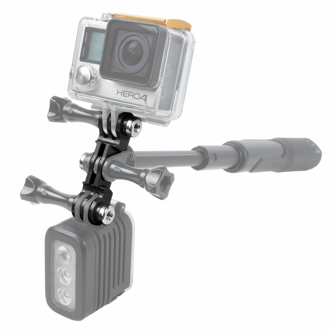 TMC HR385 Double GoPro / GoPro LED Connection Mount  for GoPro  NEW HERO /HERO6   /5 /5 Session /4 Session /4 /3+ /3 /2 /1, Xiaoyi and Other Action Cameras (Black)