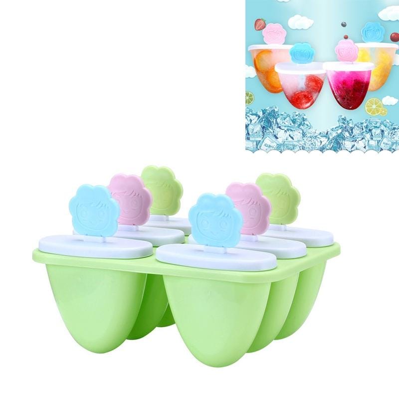 Cartoon Smiley DIY Popsicle Ice Cream Mold Home 6 Grid Homemade Ice Box (Green)