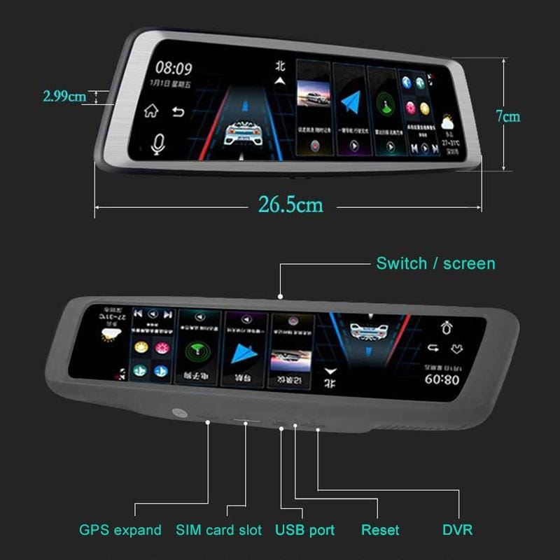 K950 360 Degree 10 inch 1080P Multi-functional Smart Car ADAS Dual Lens Video Record Camera Support TF Card / Motion Detection