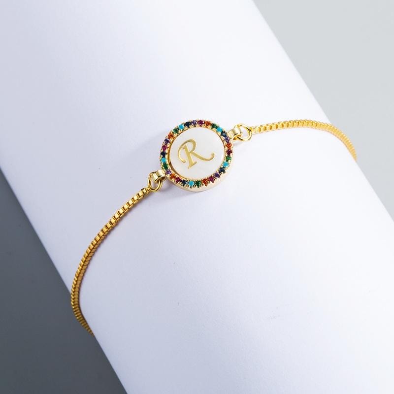 English Letter Bracelet Couple Girlfriends DIY Bracelet Men Women Micro Inlaid Zircon Rainbow Bracelet (R)
