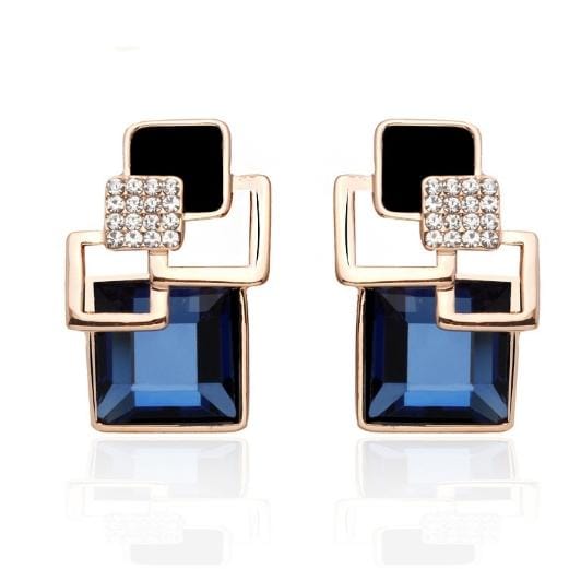 Stylish Square Crystal Earrings with Studded Earrings (E109Blue)