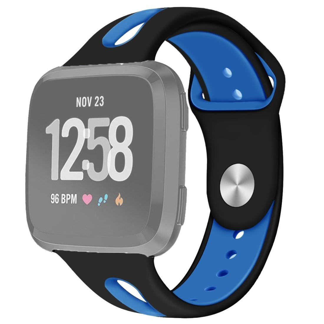 For Fitbit Versa 2 / Fitbit Versa / Fitbit Versa Lite Two Colors Silicone Replacement Strap Watchband, Size:L (Black Blue)