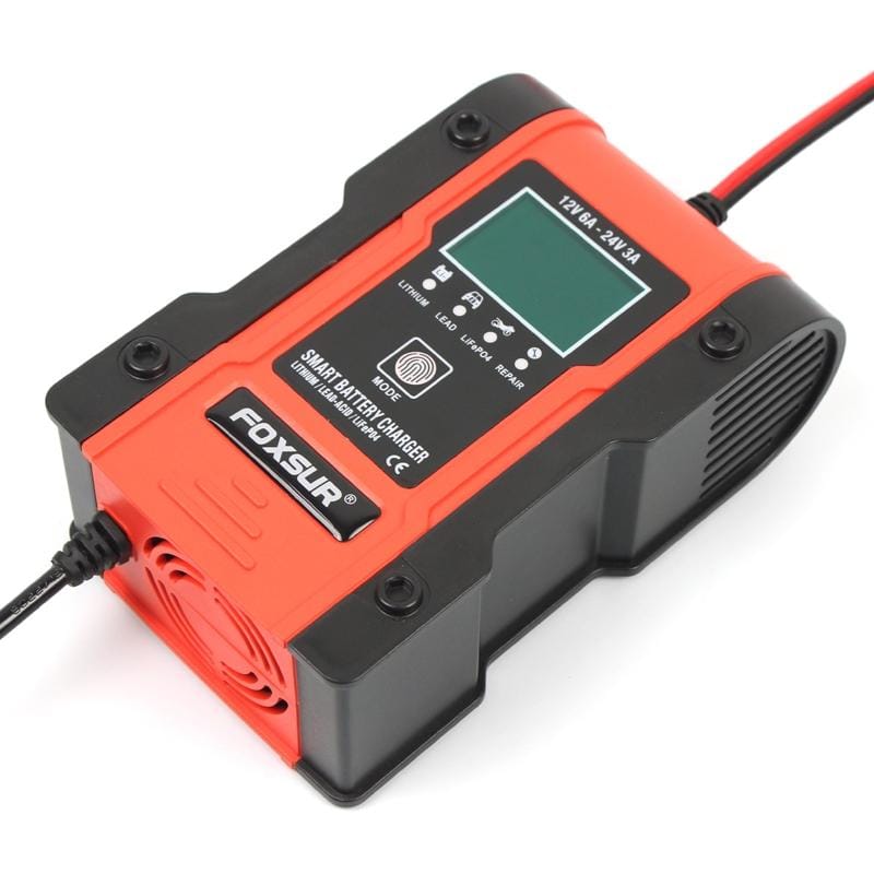 FOXSUR 12V-24V Car Motorcycle Repair Battery Charger AGM Charger Color:Red (US Plug)