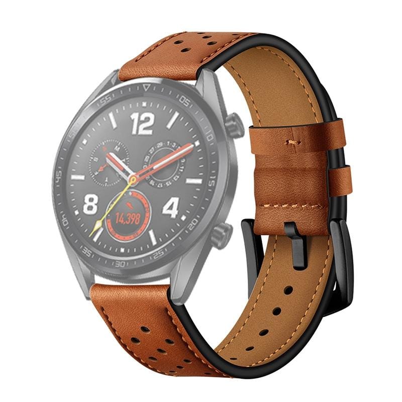 22mm For Huawei Watch GT2e / GT2 46mm Plum Blossom Hole Leather Strap (Brown)