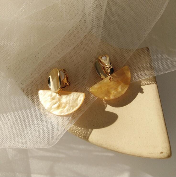 Geometric Acrylic Big Fan Shaped Clip Earing Jewelry for Women (Yellow Clip earring)