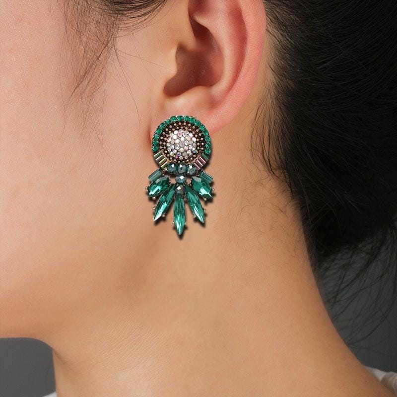 Wedding Colorful Charm Earrings Women Female Fashion Shiny Jewelry Statement Stud Earrings (Green)