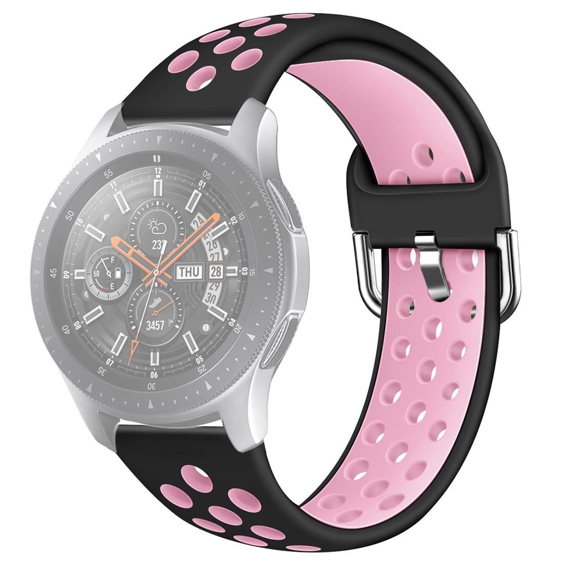 For Galaxy Watch 46 / S3 / Huawei Watch GT 1 / 2 22mm Smart Watch Silicone Double Color Wrist Strap Watchband, Size:L (Black Pink)
