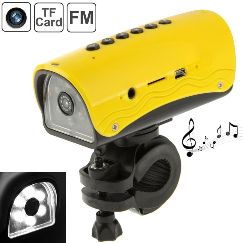 Multi-function Outdoor Sport DVR / Bicycle DVR / Helmet DVR, MP3 Player + FM Radio + LED Flashlight Function, Support TF Card, DV-009 (Yellow)