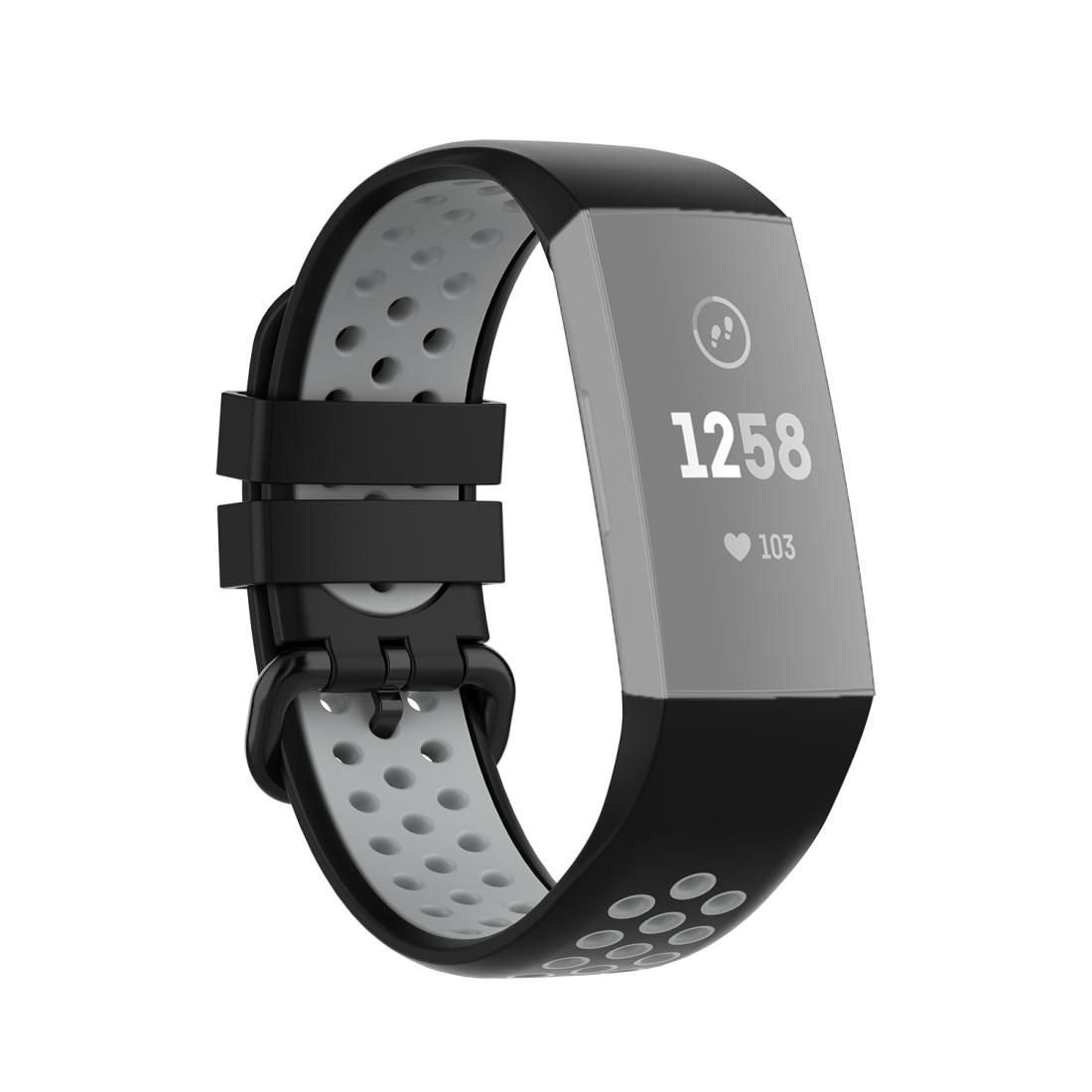 For Fitbit Charge 4 / Charge 3 / Charge 3 SE Watch Button Two Colors Silicone Replacement Strap Watchband (Black Grey)