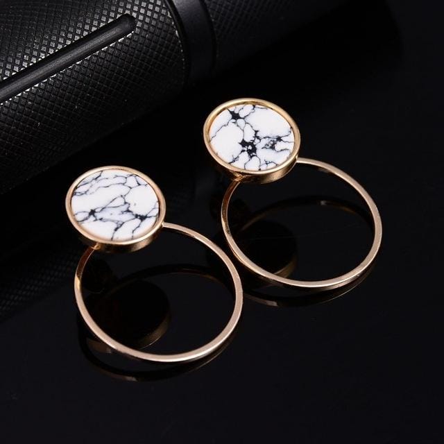 Punk Geometric Marble Stud Earring Women Party Jewelry (round)