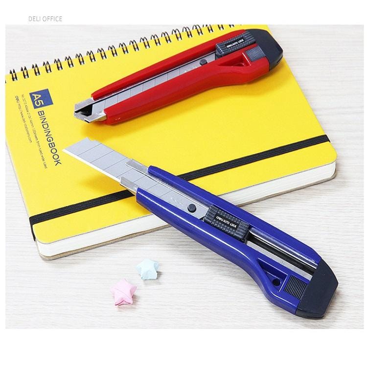 3 PCS Deli 2041 Large Utility Knife PaperCutter + Spare Blade (Blue)