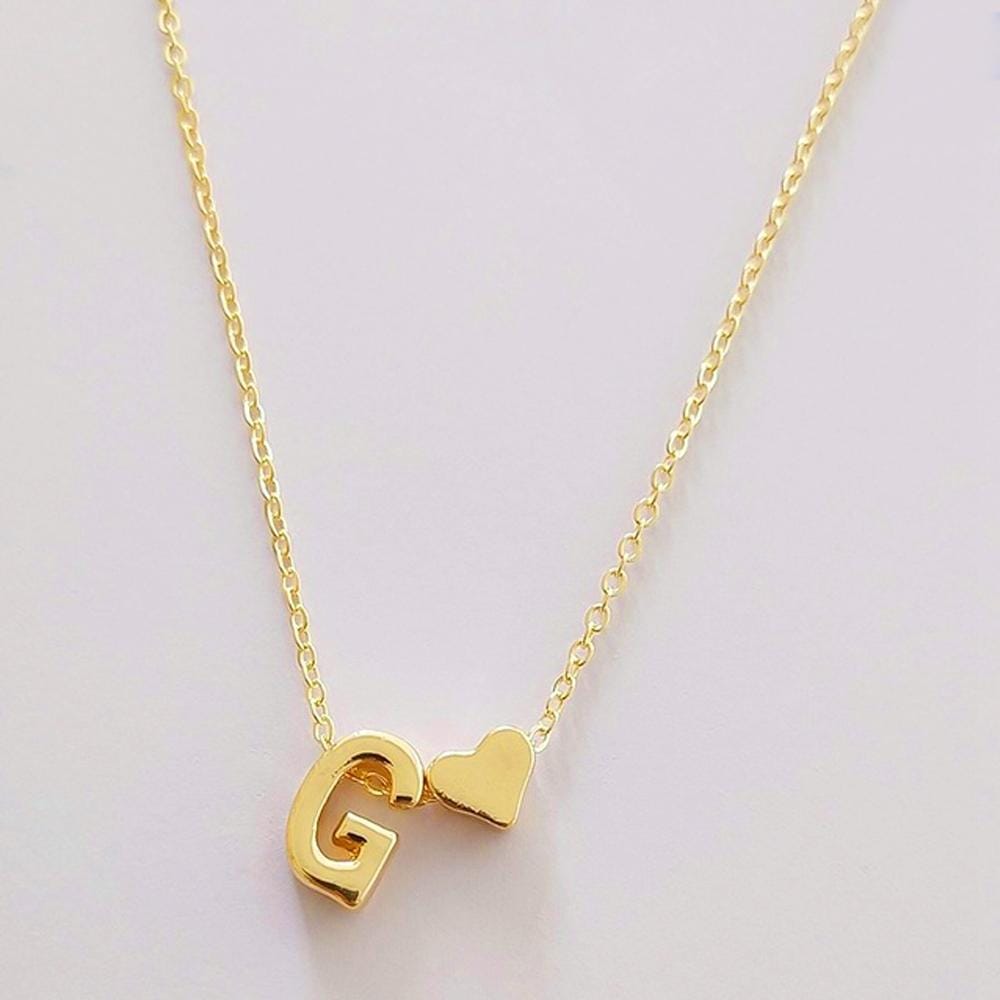 Fashion Tiny Dainty Heart Initial Necklace Personalized Letter Necklace Name Jewelry for women accessories girlfriend gift, Metal Color:G (Silver)