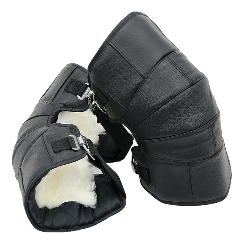 1 Pair Leather Wool Motorcycle Kneepad Windproof Warming Knee Pads Legs Protector Thickening Cold-Proof