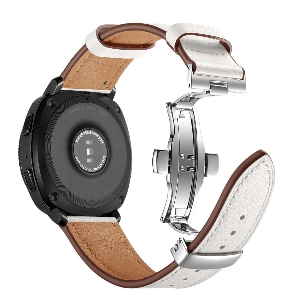 22mm For Huawei Watch GT2e / GT2 46mm Leather Butterfly Buckle Strap Silver Buckle (White)
