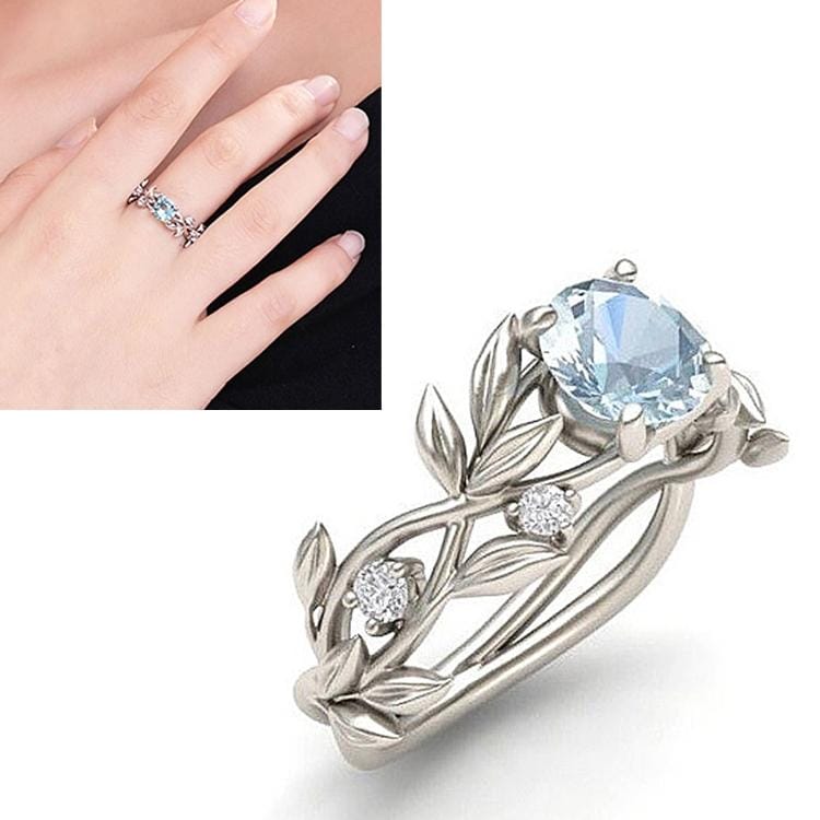 Crystal Vine Leaf Design Engagement Ring Fashion For Women Jewelry, Ring Size:10 (Sky blue)