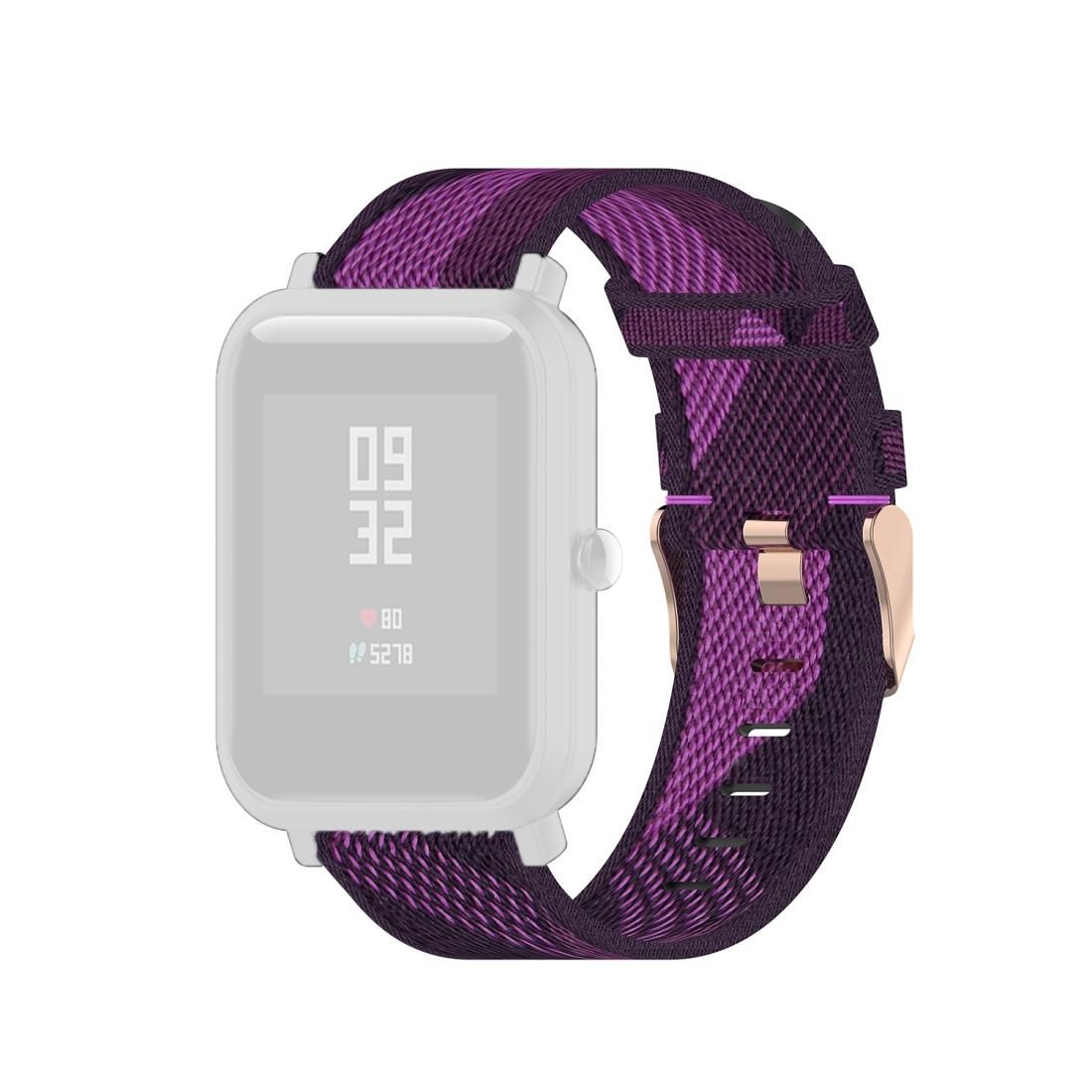 For Amazfit Bip Lite Version 1S / Bip S 20mm Nylon Denim Canvas Replacement Strap Watchband (Purple Stripe)