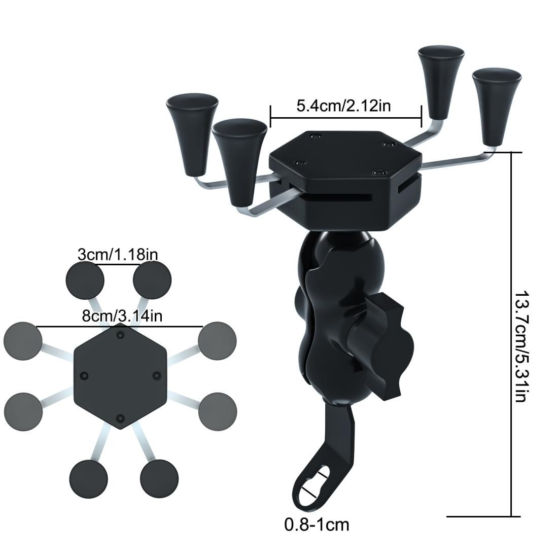 CS-330I1 Hexagon X Shape Motorcycle Four-claw Fixed Mobile Phone Holder Bracket, Rearview Mirror Version (Black)