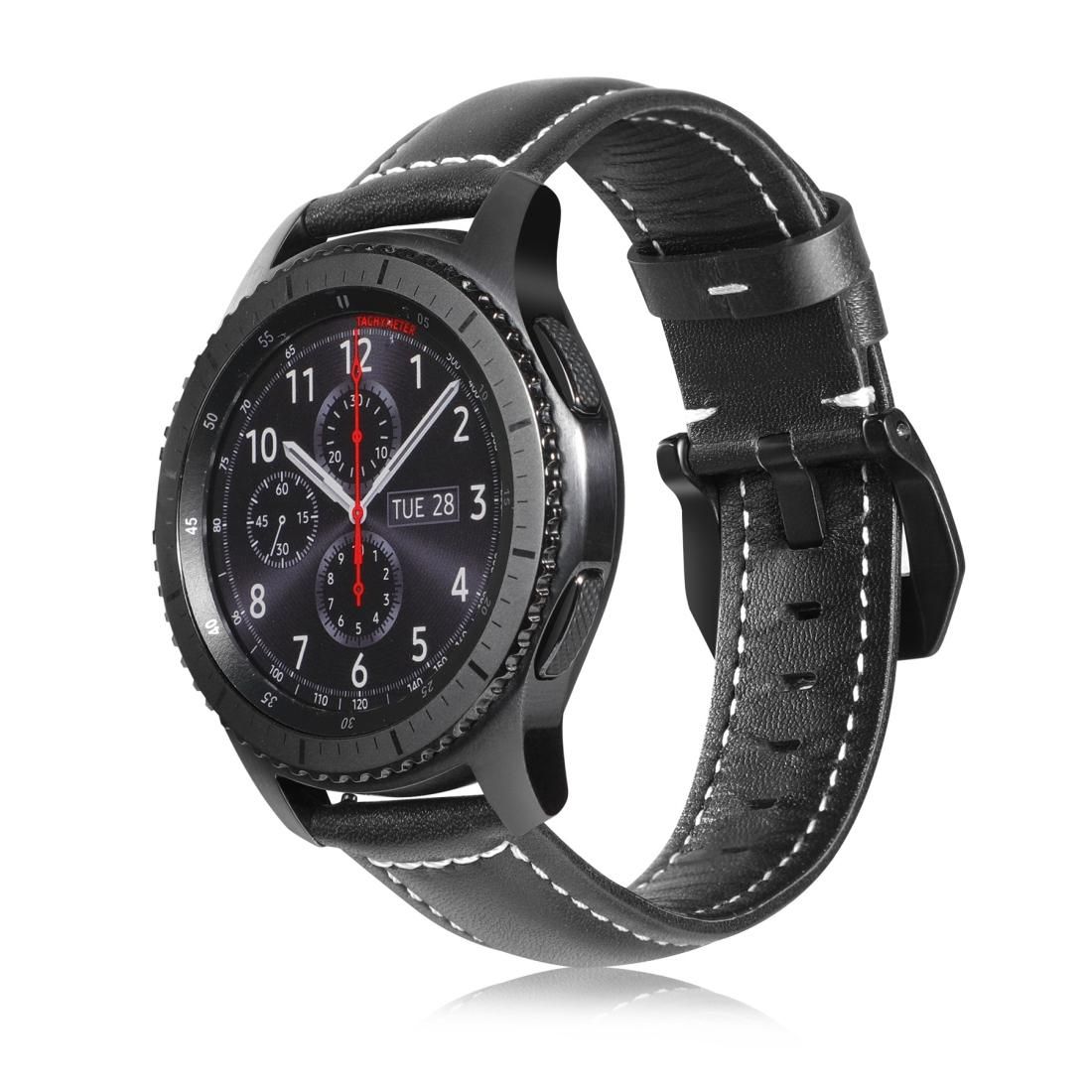 For Samsung Galaxy Watch Active 2 22mm Tree Leather Sports Strap (Black)