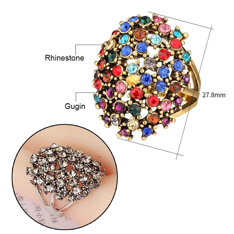 3PCS Women Charms Bohemia Jewelry Antique Resin Ethnic Rings, Ring Size:9 (Blue)