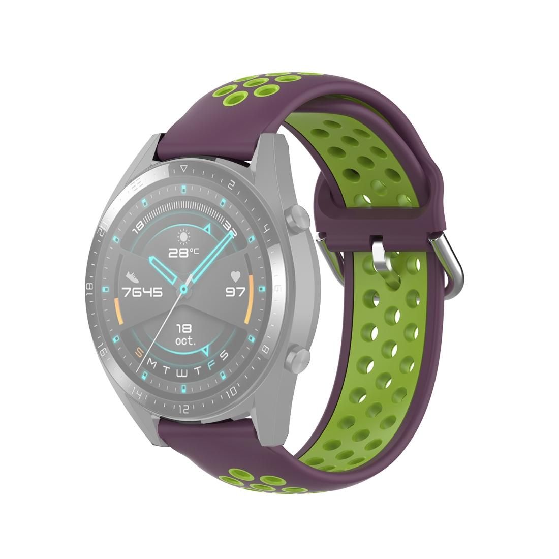 22mm Universal Sports Two Colors Silicone Replacement Strap Watchband (Purple Lime)