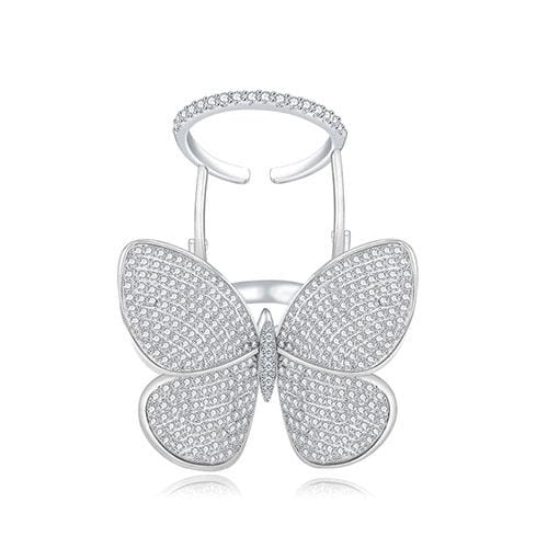 Fashion Adjustable Butterfly Shape Ring with Diamond Women Jewelry, Ring Size:8 (Platinum)