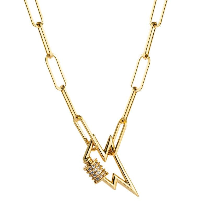 Lightning Pendant Necklace Micro-inlaid Colorful Zircon Necklace, Style:White Zirconium