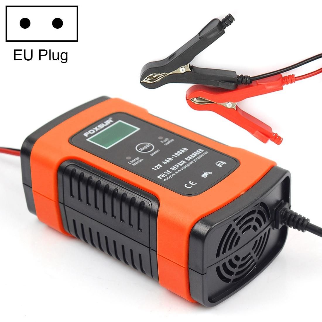 FOXSUR 12V 6A Intelligent Universal Battery Charger for Car Motorcycle, Length: 55cm, EU Plug (Red)