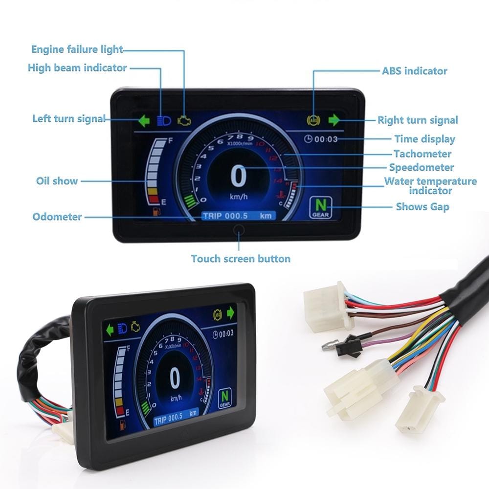 Speedpark Universal Motorcycle LCD Display Cluster Replaceable Speedometer Multi-function Instrument for 1 / 2 / 4 Cylinder
