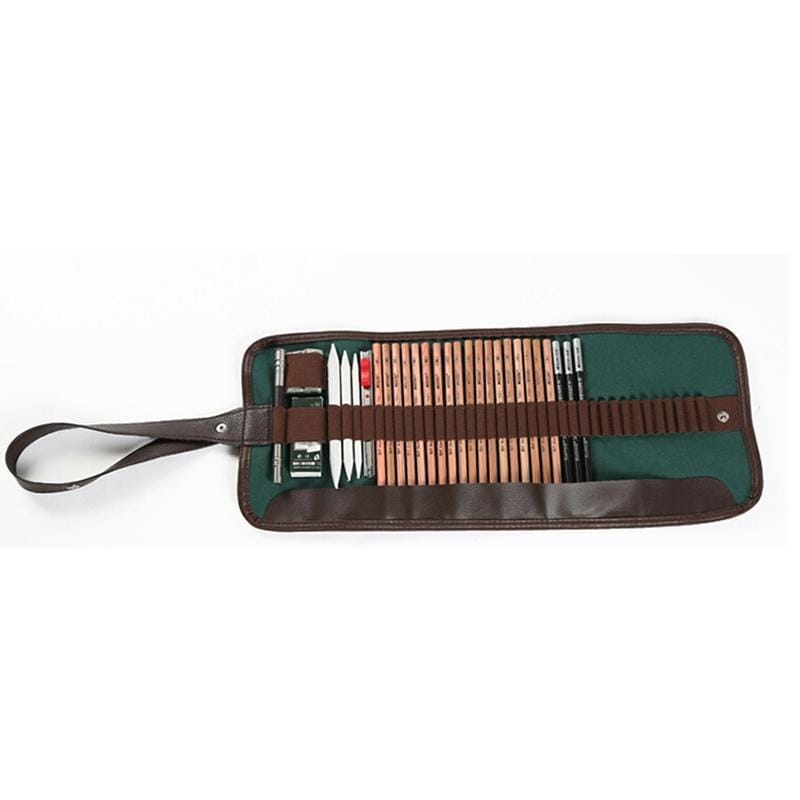 36 Holes Pencil Holder Colored Pencil Bag Storage Pouch Canvas Bag (black )