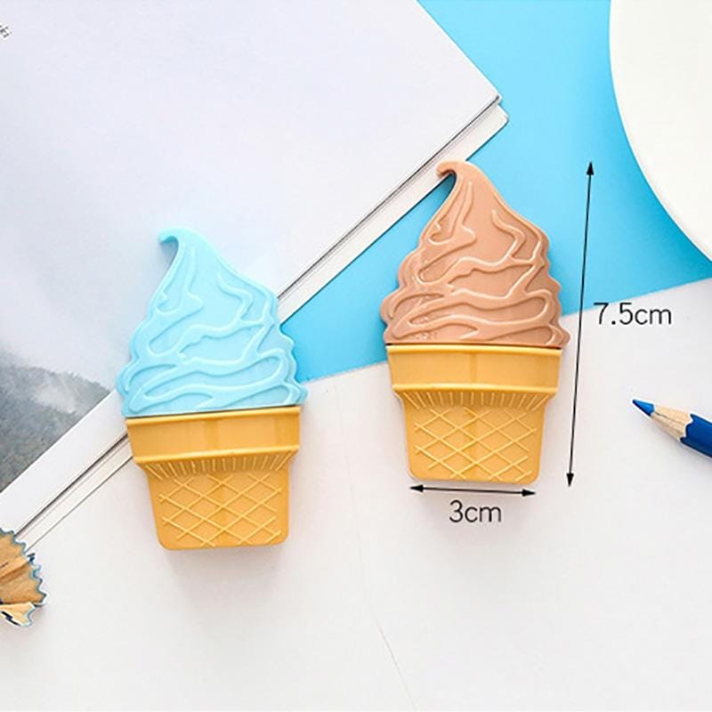 2 PCS Double Hole Plastic Pencil Sharpener Creative Cartoon Ice Cream Pencil Sharpener for Student Stationery, Random Color Delivery