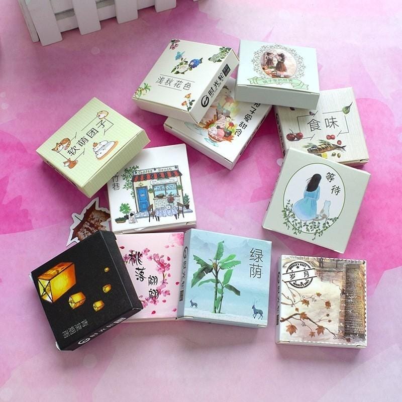 2 PCS Time Wheel Account Material Decoration Sticker Boxed DIY Color Cute Print Hand Account Diary Small Fresh Memo Pad (A Flower Blossoming)