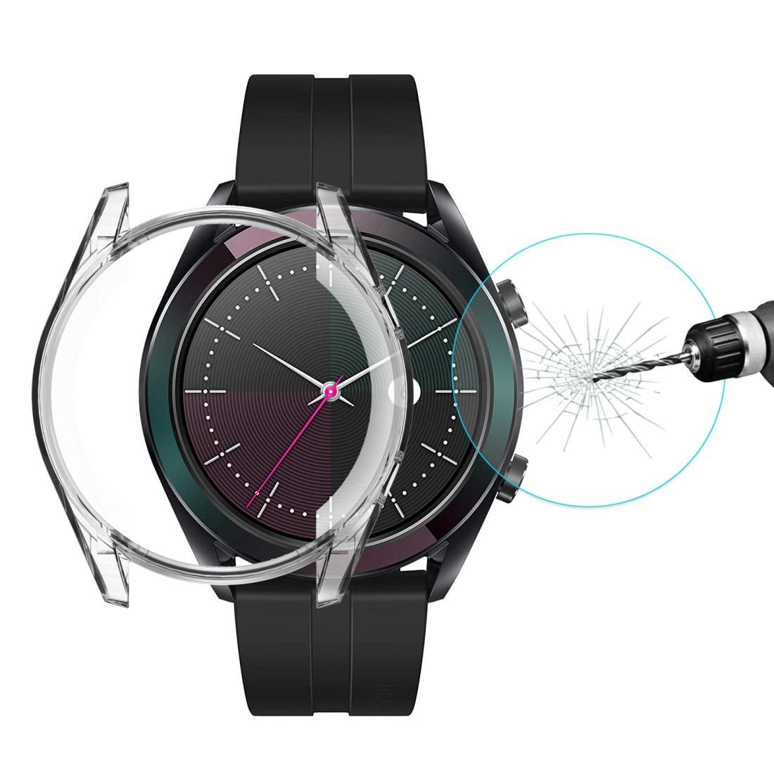For HUAWEI Watch Elegant 42mm ENKAY Hat-prince 2 in 1 Full Coverage Transparent TPU Case + 0.2mm 9H 2.15D Curved Edge Tempered Glass Film