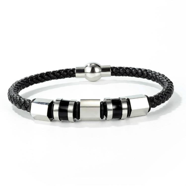 OPK 1399 Braided Leather Rope Bracelet Men Titanium Steel Bracelet, Color:Steel Color
