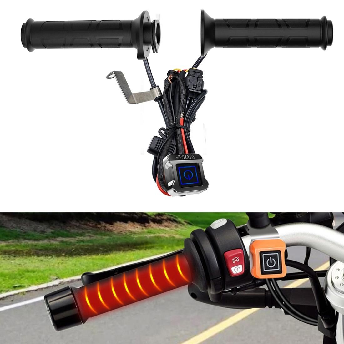 WUPP ZH-983C1 Motorcycle Modified Intelligent Electric Heating Hand Cover Heated Grip Handlebar with Three Gear Temperature Control (Black)