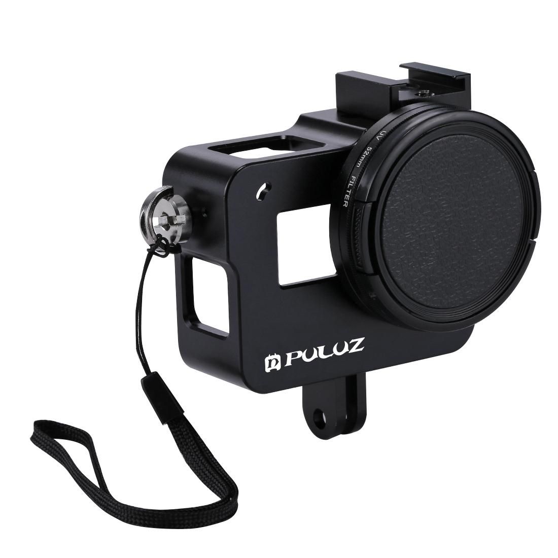 PULUZ Housing Shell CNC Aluminum Alloy Protective Cage with 52mm UV Lens for GoPro HERO /7 Black /6 /5 (Red)