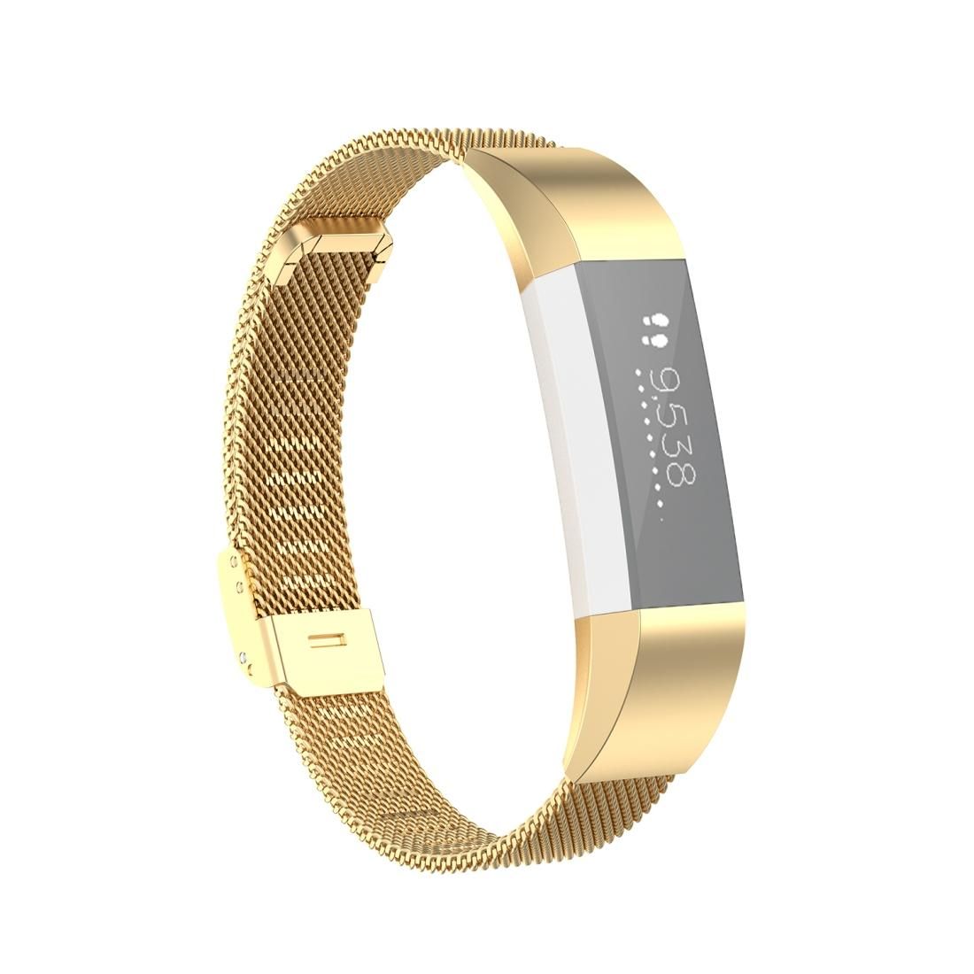 For Fitbit Alta / Alta HR / ACE Watch Button Mesh Metal Replacement Strap Watchband, Size:L (Gold)