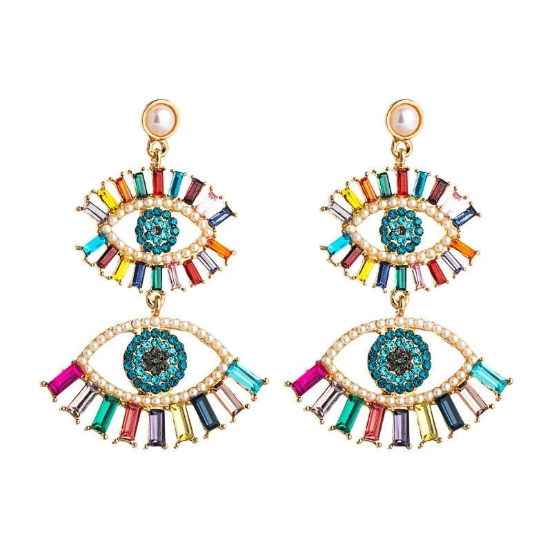 Demon Eye Rhinestone Tassel Earrings