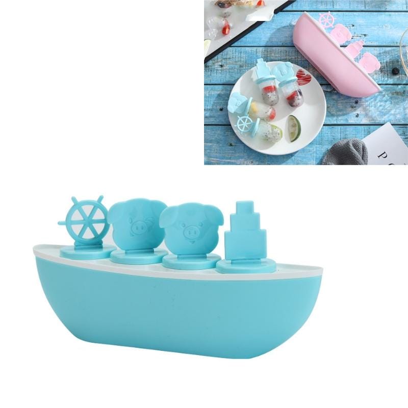 Creative Cute DIY Cartoon Combination Popsicle Ice Cream Mould, Style:Pirate Ship (Blue)