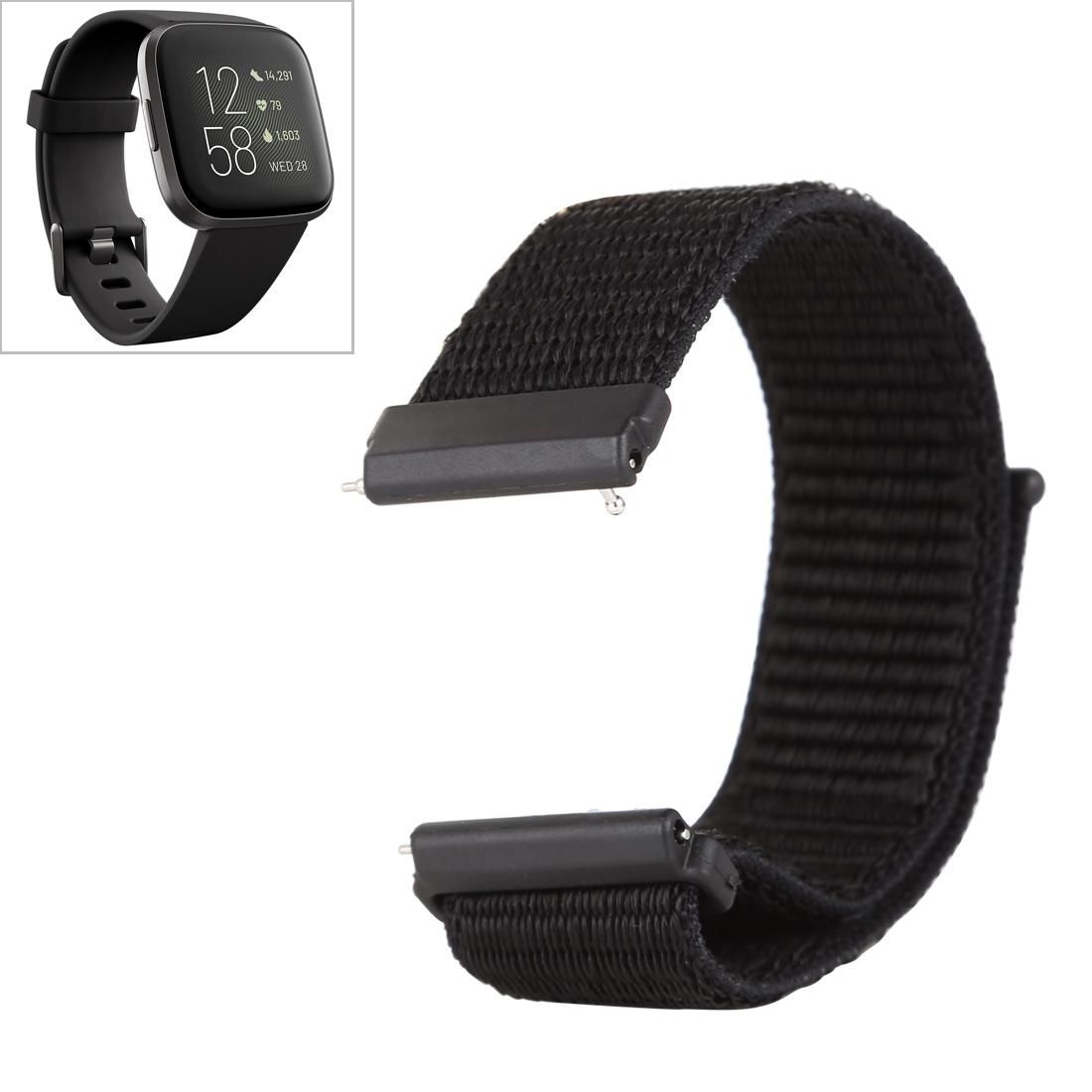 For Fitbit Versa / Versa 2 Nylon Watchband with Hook and Loop Fastener (Black)
