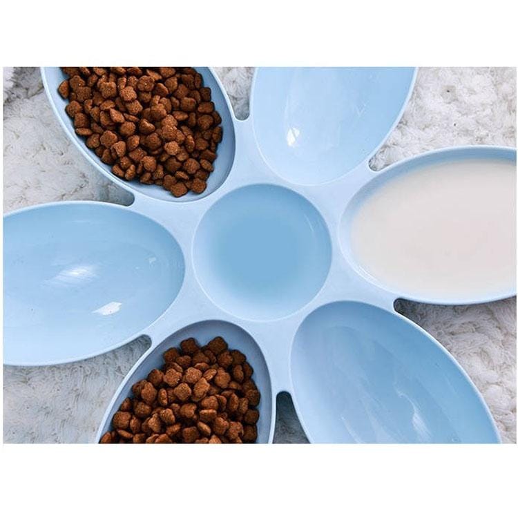 Cat and Dog Bowl Teddy Short Rice Bowl Family Pets Six-sided Petal Type Pet Supplies (Blue)
