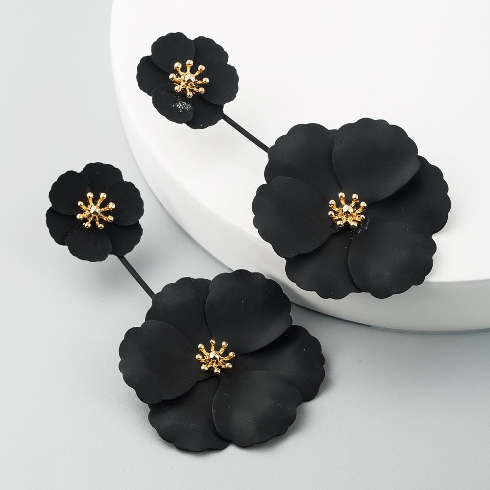 2 PCS Boho Style Earrings Alloy Flower Long Earrings (Black)