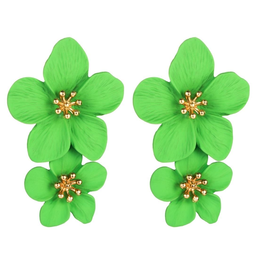 2 PCS Ladies Fashion Geometric Flower Earrings (Light Green)