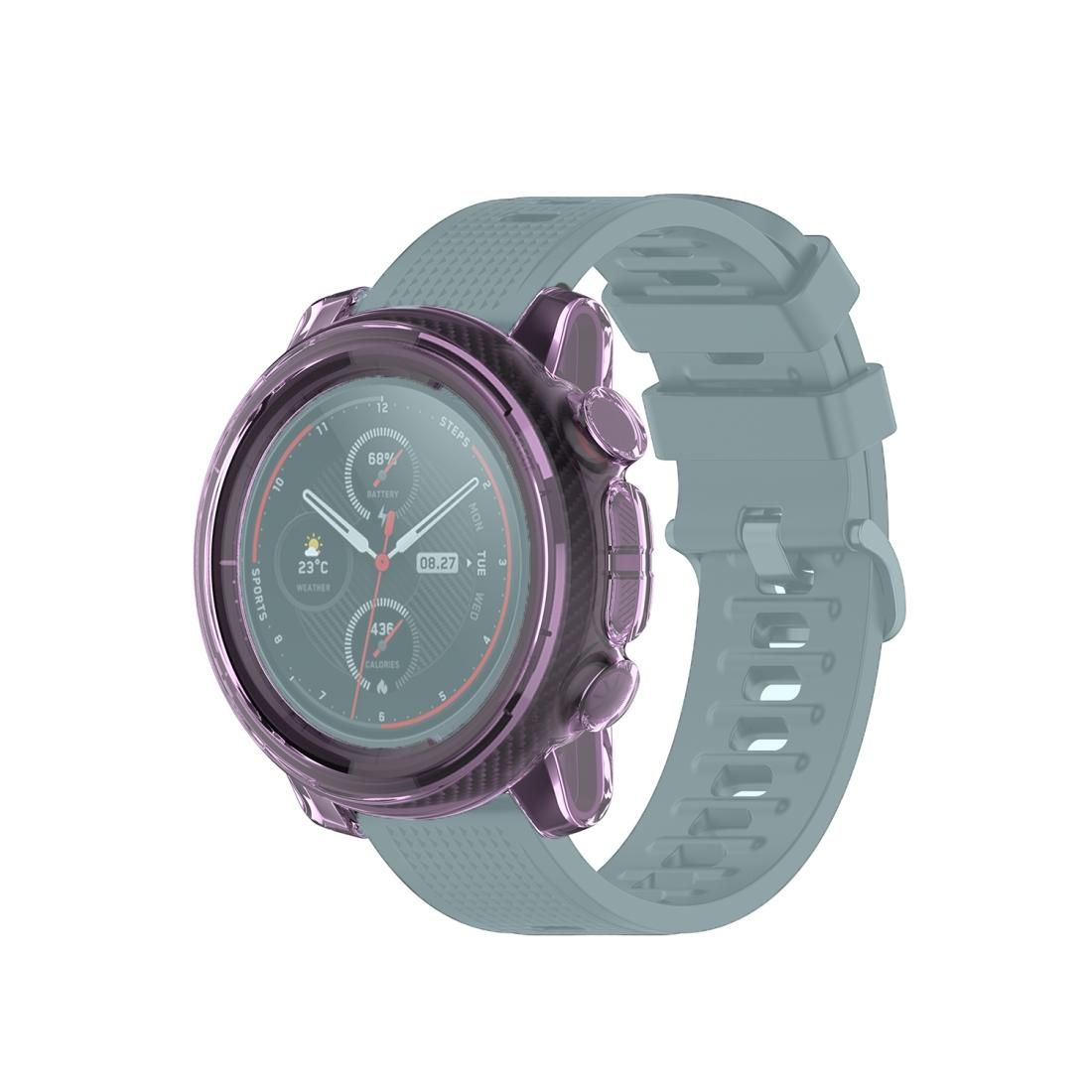 For Amazfit 3 Transparent TPU Silicone Watch Case (Transparent Purple)