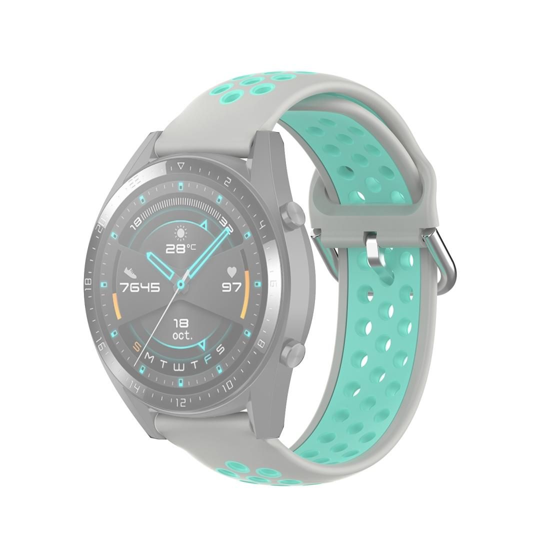 22mm Universal Sports Two Colors Silicone Replacement Strap Watchband (Grey Teal)