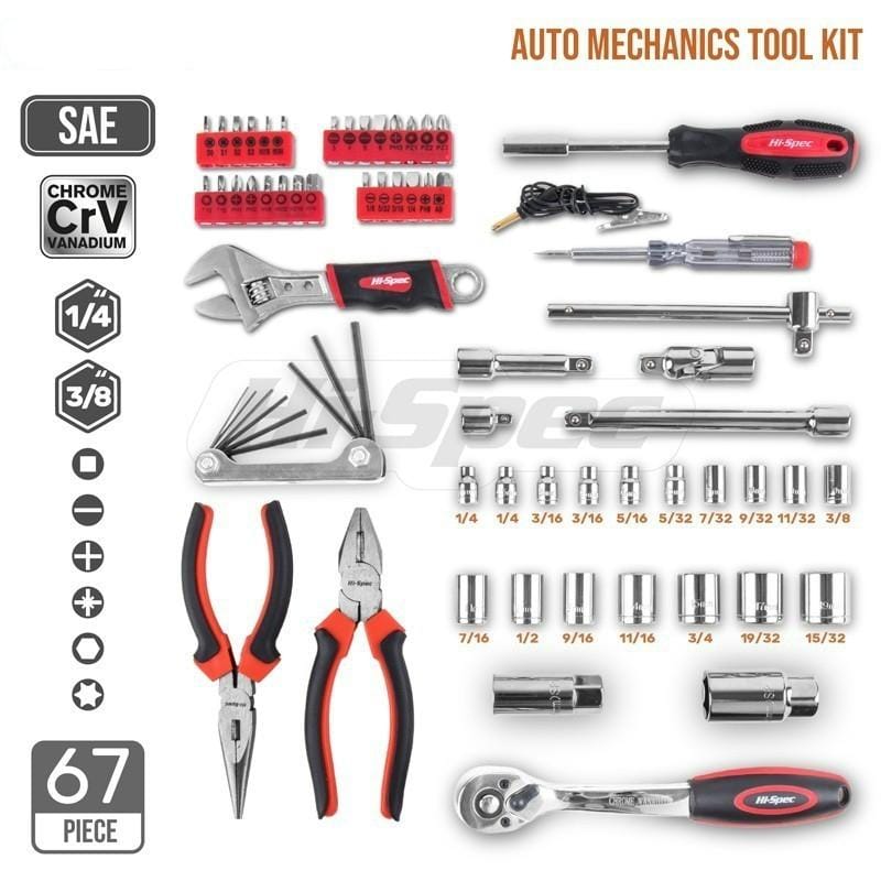 Hi-Spec Tools 67 in 1 On-board Auto Repair Tool Socket wWrench Car Repair Multi-function Car Repair Tool Box