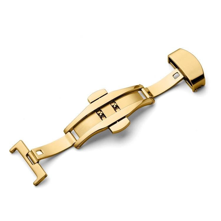 Watch Leather Wrist Strap Butterfly Buckle 316 Stainless Steel Double Snap, Size: 12mm (Gold)