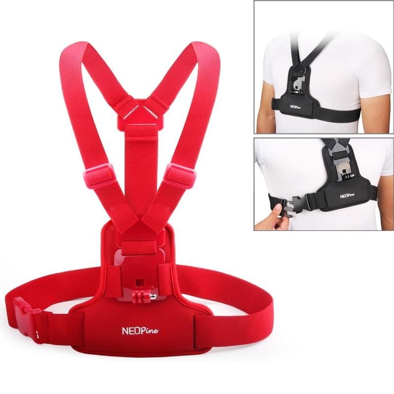 NEOPINE Elastic Fibers Diving Material Chest Belt for GoPro  NEW HERO /HERO6   /5 /5 Session /4 Session /4 /3+ /3 /2 /1, Xiaoyi and Other Action Cameras (Red)