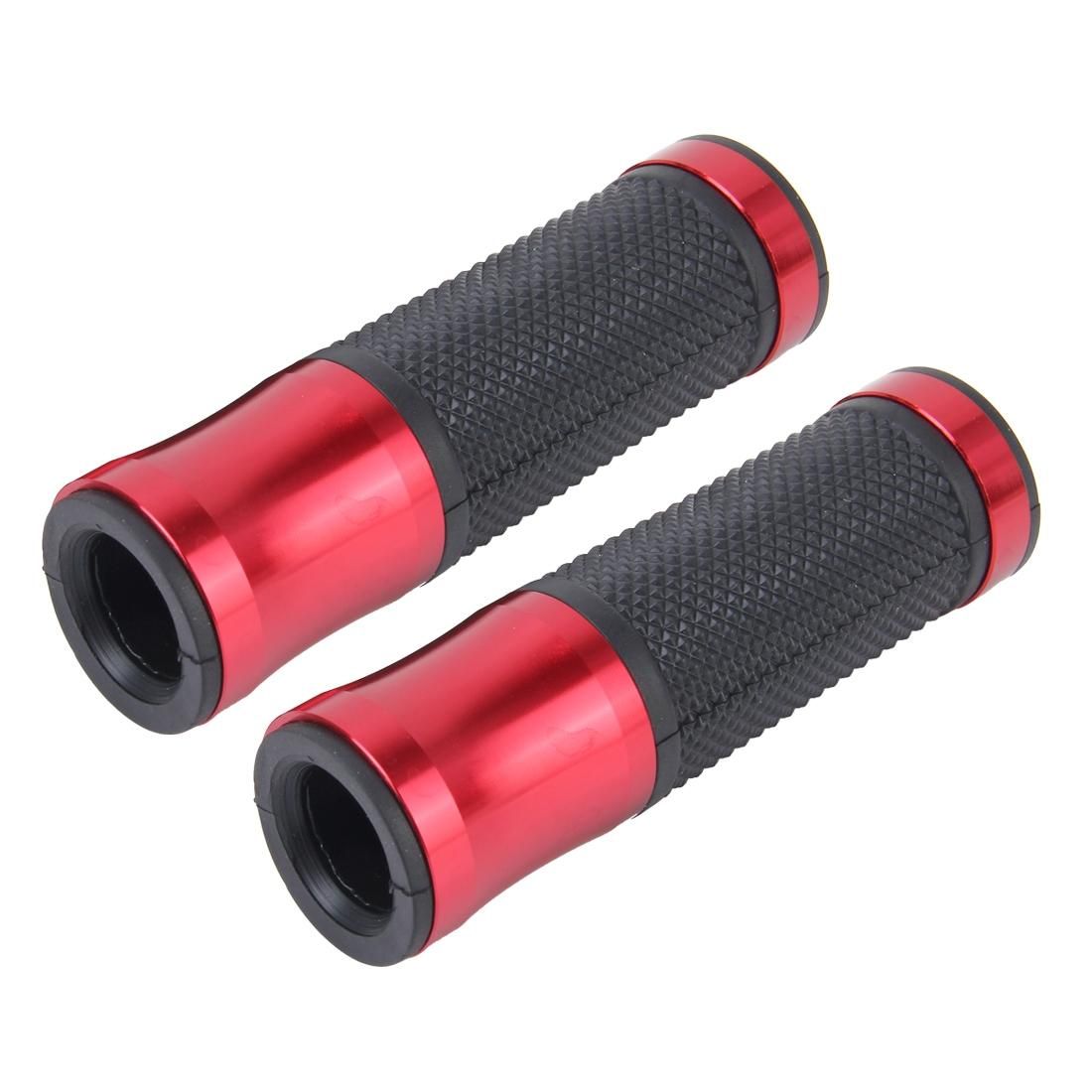 2 PCS Motorcycle Universal  Net Texture Metal Right and Left Handle Bar Grips with Rubber Cover (Red)