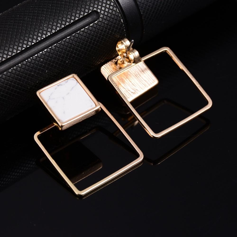 Punk Geometric Marble Stud Earring Women Party Jewelry (square)