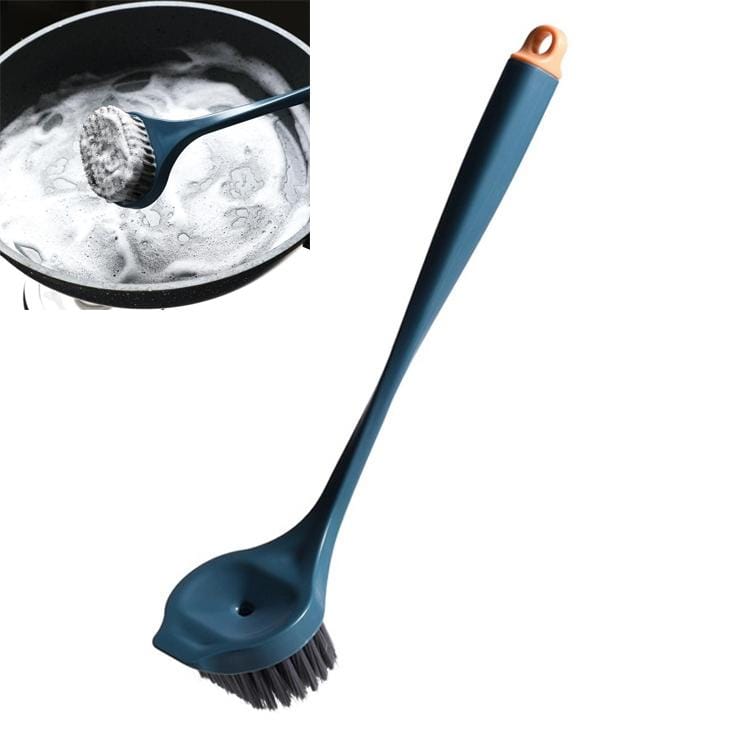 Kitchen Cleaning Non-stick Oil Small Waist Wash Pot Brush with Long Handle Brush (Blue)